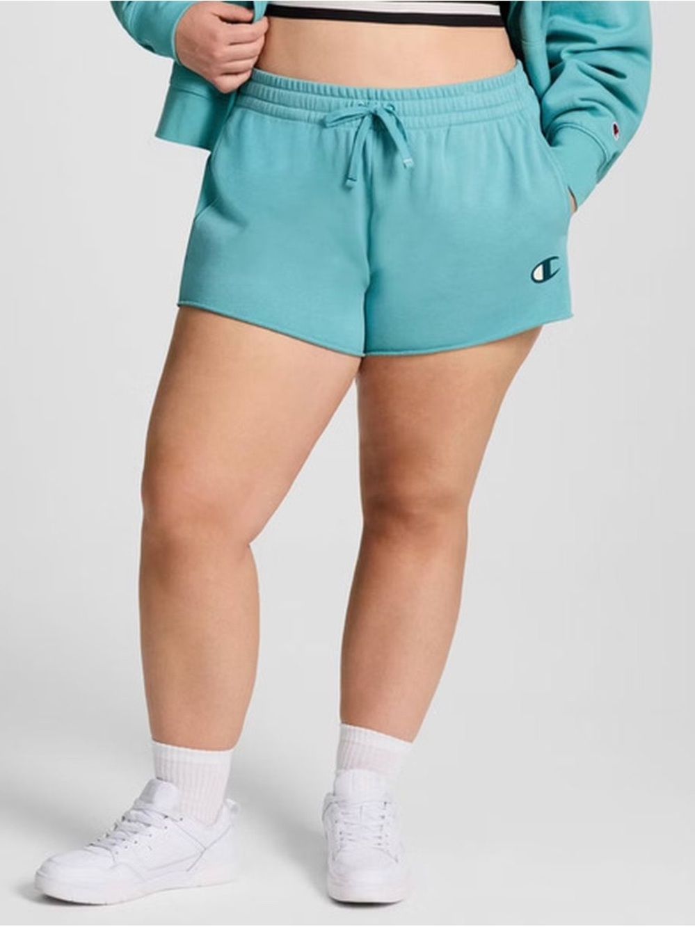 Champion Women's Aqua Blue Terry Drawstring Shorts milky Way blue plus size